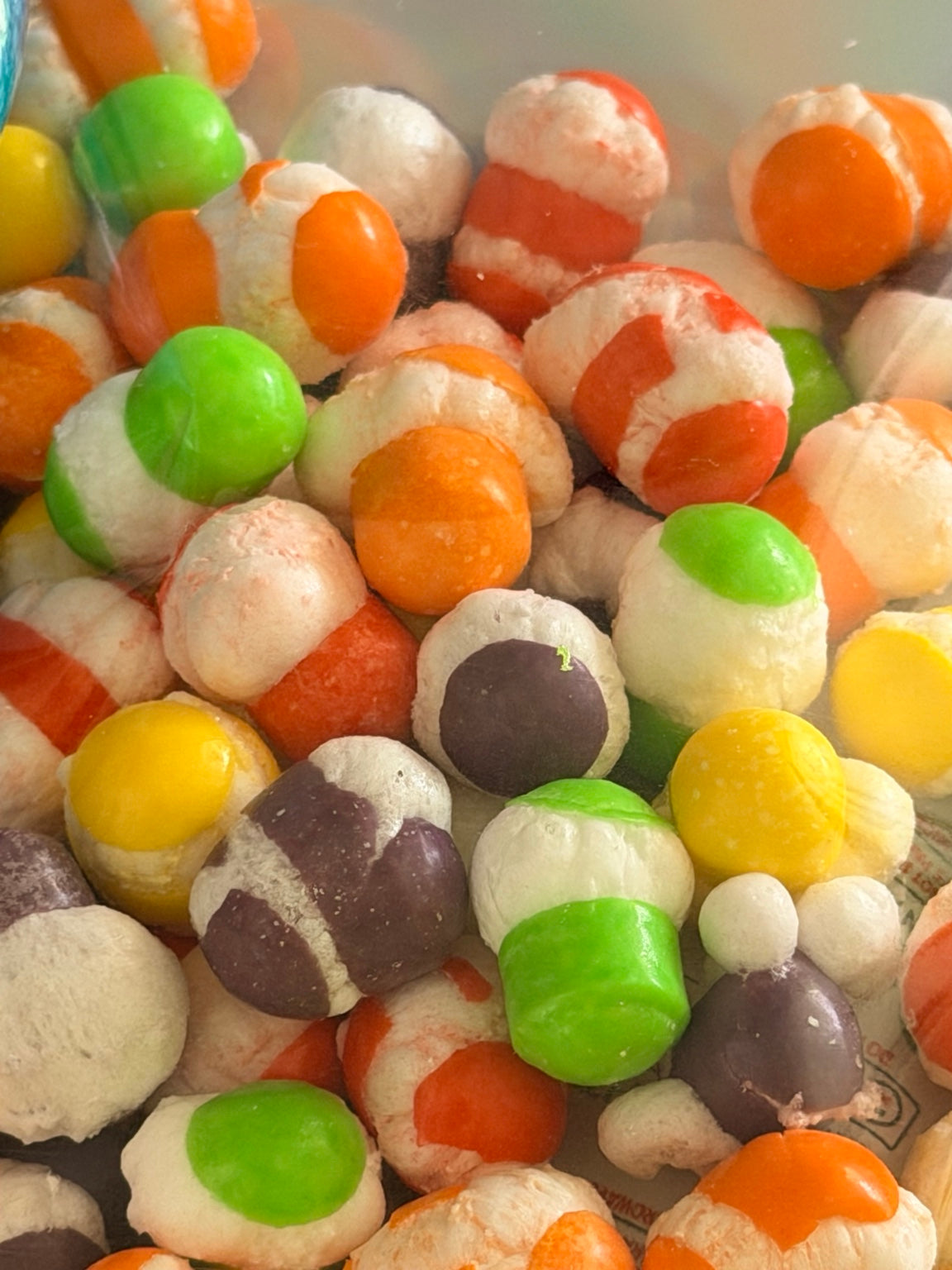 Freeze-dried chewy SweeTARTS expanded into colorful crunchy candy planets