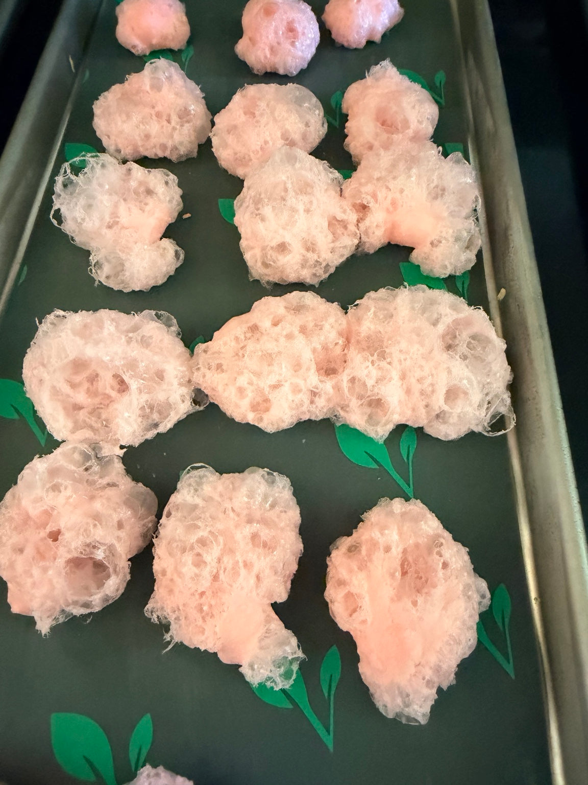 Tray of freeze-dried watermelon clouds